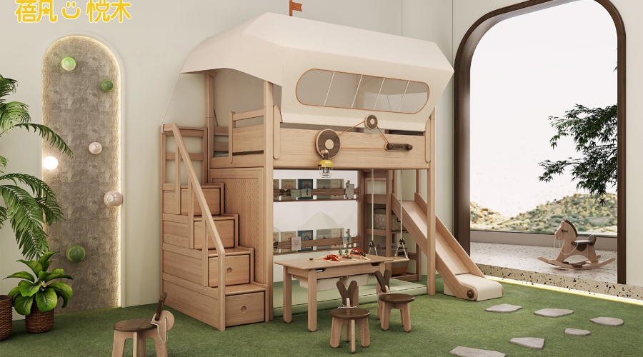 双层床+梯柜+护栏C667+顶棚 C659-2