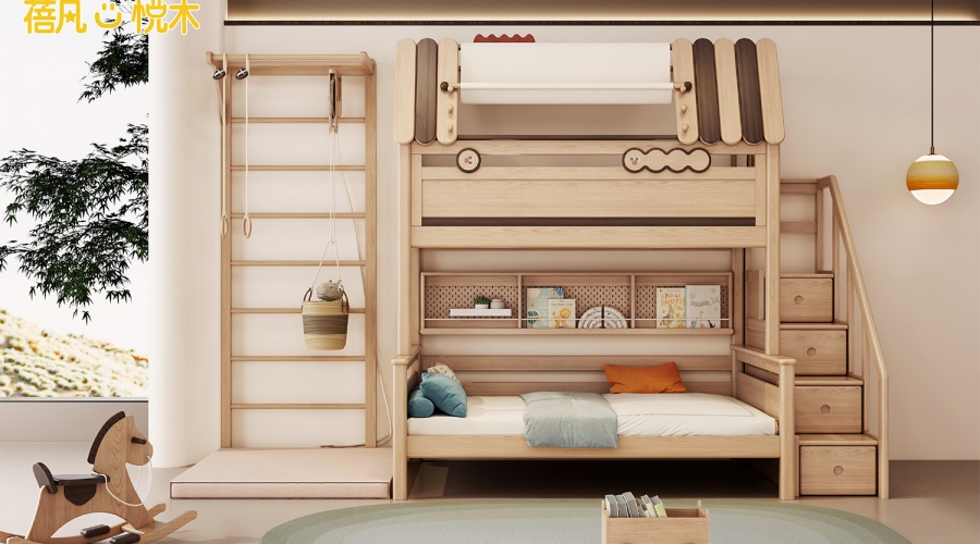 双层床+梯柜+护栏C651+顶棚 C658